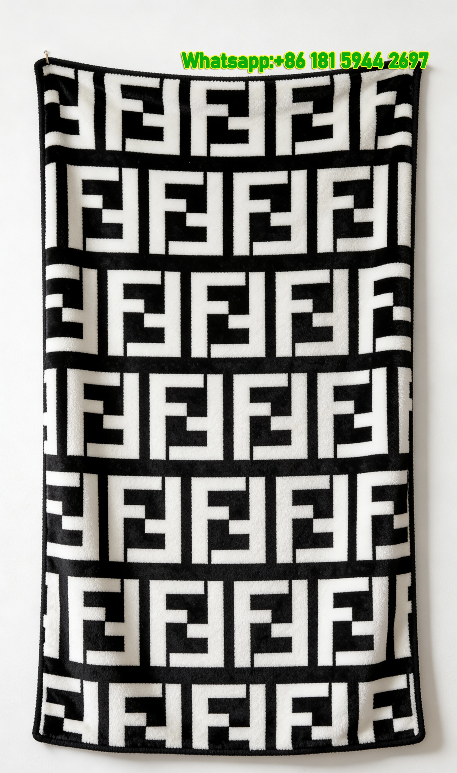 Fendi Classic Black & White FF Monogram Flannel Sofa Throw Blanket IMG_9438